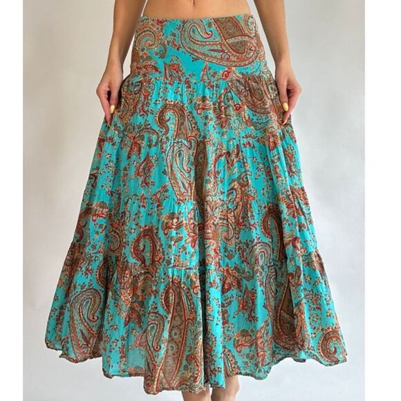 Women's Lauren Ralph Lauren Paisley Tiered Ruffle Skirt Size L - Picture 1 of 9